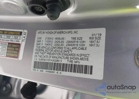 2019 Honda Cr-V Ex z USA, uszkodzony, nr VIN 5J6RW1H51KA008613